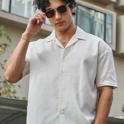 Campus Sutra Men Comfort Relaxed Fit Cuban Collar Textured Cotton Casual Shirt-picture-13