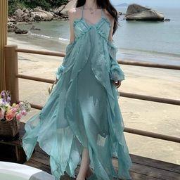 LULU & SKY Print Shoulder Straps Ruffles Maxi Dress-picture-46