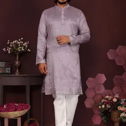 DVILLA Men Lavender Cotton Kurtas-picture-14