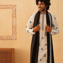 Jompers Floral Embroidered Mandarin Collar Thread Work Straight Silk Kurta-image-80