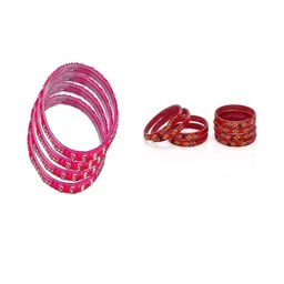 1ST TIME Set Of 12 Pink Alloy Artificial Stones & Beads Bangles-picture-6