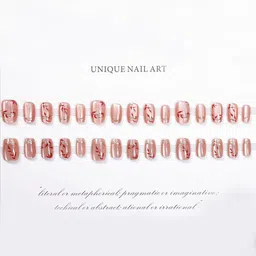 secret lives Set Of 24 Glossy Reusable Artificial Nails - Cats Eye with Leaves Design image 3
