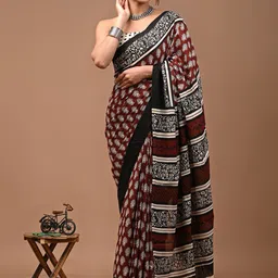 PALLO LATKE Ethnic Motifs Pure Cotton Block Print Saree-image-19