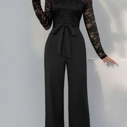 HERE&NOW Women Solid Round Neck Long Sleeves Basic Jumpsuit-image-57