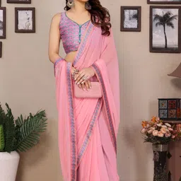 HERE&NOW Printed Poly Georgette Saree-picture-24