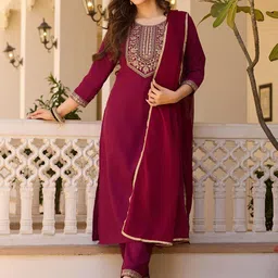 KALINI Women Ethnic Motifs Embroidered Regular Thread Work Kurta with Trousers & Dupatta-picture-13