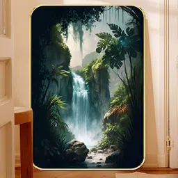 Myntra Elegant Homes Green & Blue Waterfall Printed Wooden Wall Art-2
