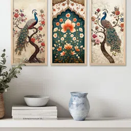 Kotart Brown & White 3 Pieces Birds and Animals Wooden Wall Paintings-3