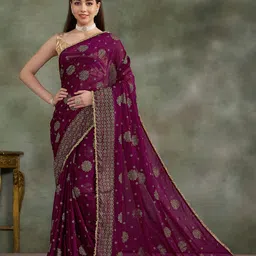 Sangria Embellished Pure Chiffon Saree With Blouse Piece-image-94