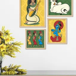 ArtVibes Yellow & Green 4 Pieces Wooden Printed Wall Arts-picture-16