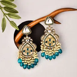 Anvik Gold Plated Kundan Studded Contemporary Drop Earrings-picture-17