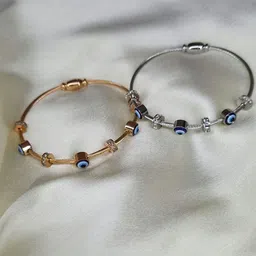 DressBerry Stainless Steel Set Of 2 Gold-Plated AD Studded Tarnish Bangle-Style Bracelets-11