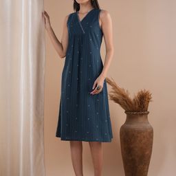 KAMI KUBI Women Printed A-Line Midi Cotton Dress-picture-50