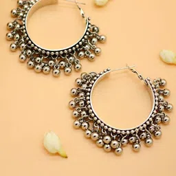 Sangria Artificial Beads Beaded Circular Shape Hoop Earrings-50