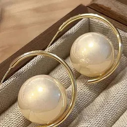 Celestria Contemporary Pearls Half Hoop Earrings-35