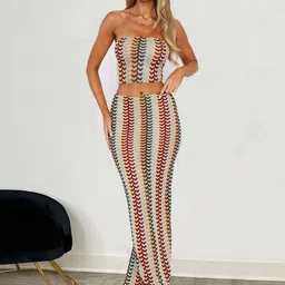 bebe Striped Knit Bandeau Top With Maxi Skirt Co-Ords-picture-34