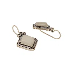 Saraf RS Jewellery Rhodium Plated Artificial Stones Studded Oxidised Square Drop Earrings image 5