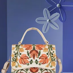 VELUCIA Floral Embellished Structured Sling Bag With Quilted-29