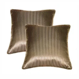 Lushomes Brown Set of 2 Striped Square Cushion Covers-picture-5
