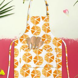 ArtzFolio Kids White & Orange Colored Printed Cotton Aprons-57