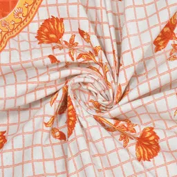 Desi Mantra White & Orange Floral 120 TC Queen Bedsheet with 2 Pillow Covers-image-2