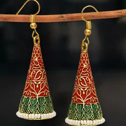 Anouk Gold-Plated Pearls Beaded Meenakari Dome Shaped Jhumkas-image-16