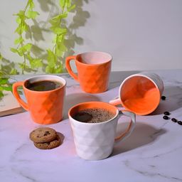 Storepedia Orange & White Handcrafted Textured Ceramic Glossy Cups Set of Cups and Mugs image 2