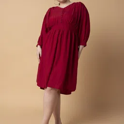 SHOWOFF Plus Size Puff Sleeve Fit & Flare Dress-image-16