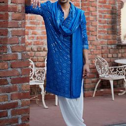 Ankit V Kapoor Men Embroidered Regular Mirror Work Silk Georgette Kurta with Salwar & With Dupatta-picture-38