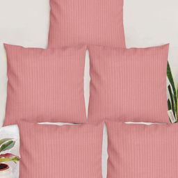Blue Grass Pink Set Of 5 Striped Silk Square Cushion Covers-image-111