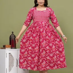 Nevisha Style Women Floral Printed Thread Work Floral Maternity Anarkali Kurta-picture-36