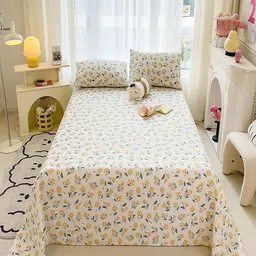 JC HOME Blue & Yellow Floral Printed Cotton 140 TC King BedsheetSet 2.43m x 2.64m-image-60