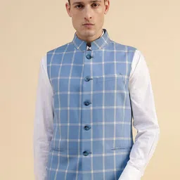 Givo Men Checked Band Collar Nehru Jackets-picture-26