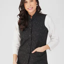 Vastraa Fusion Ikat Printed Nehru Jacket-image-18