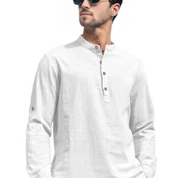 APEKTRA Band Collar Roll-Up Sleeves Slim Fit Short Kurta-image-14
