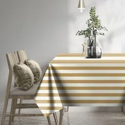 Aura Camel Brown Striped 6-Seater Table Cover-1