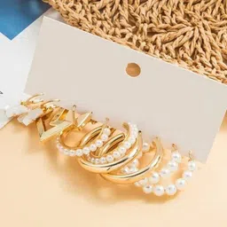 Celestria Korean Set Of 5 Circular Shaped Hoop Earrings-15