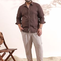 Instafab Plus Vertical Striped Comfort Spread Collar Cotton Shirt-image-19