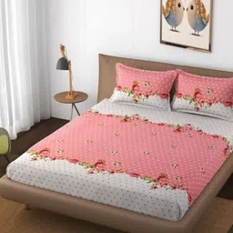 KIDS WONDERS Pink And White Printed 160 TC King Bedsheet Set-182.88cm x 198.12cm x 20.32cm-image-28