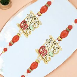 MEIRA JEWELLERY Set Of 2 Artificial Stones Studded & Beaded Thread Rakhis-10