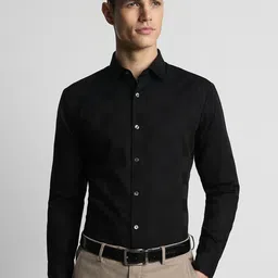 Peter England Elite Men Slim Fit Spread Collar Textured Cotton Formal Shirt-picture-6