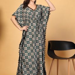 KLOTTHE Floral Printed V-Neck Maxi Kaftan Nightdress-picture-28