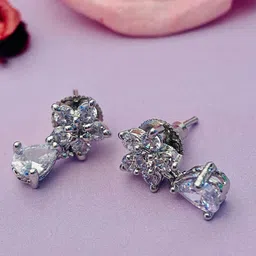Anouk Silver-Plated American Diamond Studded Floral Shaped Drop Earrings-picture-19