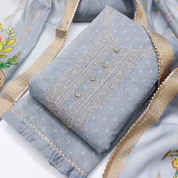 Riti Floral Embroidered Sequinned Chanderi Silk Unstitched Dress Material-image-7