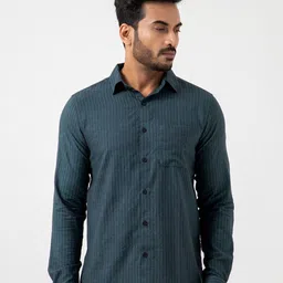 TRYBEST Men Modern Fit Spread Collar Vertical Striped Cotton Casual Shirt-image-36