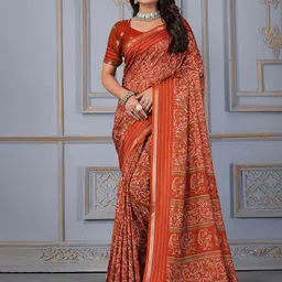 STAVA CREATION Ajrak Block Saree-22