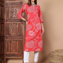 THE FAB FACTORY Women Floral Printed Daily Cotton Straight Kurta-image-72