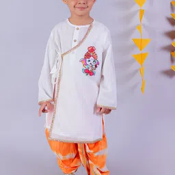 LIL DRAMA Boys Embroidered Regular Pure Cotton Kurta with Dhoti Pants-56