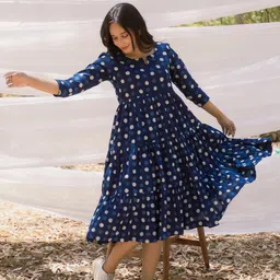 Mera Rang Polka Dot Print Cotton Fit and Flare Dress-image-18