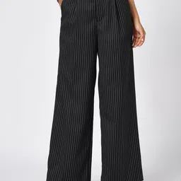 Annabelle by Pantaloons Women Striped Flared High-Rise Pleated Trousers-picture-6